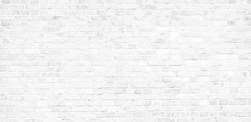 Simple white brick wall with light gray shades seamless pattern surface texture background in banner wide panorama format. - 280662181