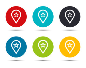 Map pointer star icon flat round button set illustration design