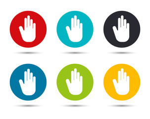 Obraz premium Stop hand icon flat round button set illustration design