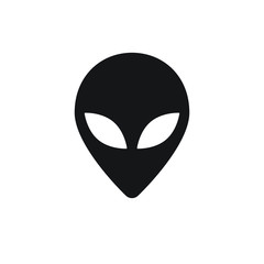 Vector flat black silhouette of alien face icon logo isolated on white background