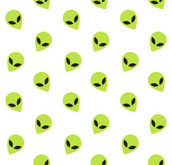 Vector seamless pattern of green alien face isolated on white background