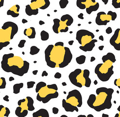 Vector seamless pattern of black yellow leopard dot fur print isolated on white background 