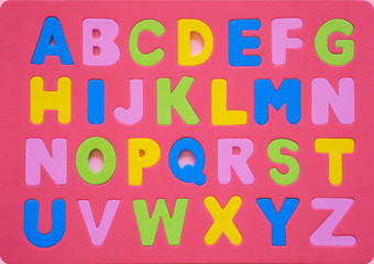 Colored alphabet letters. Back to school. Childhood education, learning english, preschool and kids game concept. Kids lettering leisure idea.