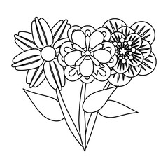 flowers tropical spring floral cartoon in black and white