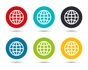 World icon flat round button set illustration design