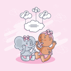 Fototapeta premium baby shower card with girl and elephant
