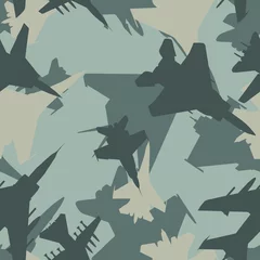 Fotobehang Militair patroon Naadloze subtiele grijze militaire straaljagers vliegtuigen silhouetten camouflage patroon vector