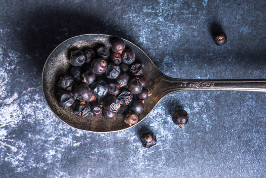 Juniper Berries on a Vintage Spoon