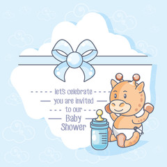 baby shower card with stuffed giraffe