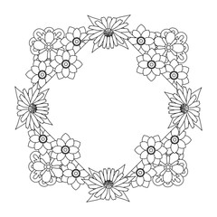 flowers tropical spring floral cartoon in black and white