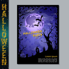 Halloween night flyer, booklet, poster, invitation card vector design template