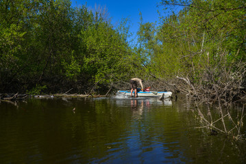 Fototapeta na wymiar fisherman on the river with kayak