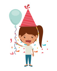girl with party hat and helium balloon in birthday celebration