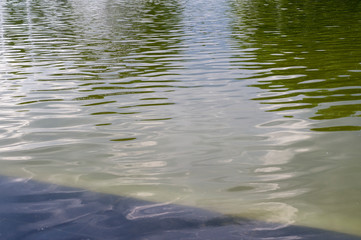 Fototapeta na wymiar texture of water in tiled pool, fountain. background, nature.
