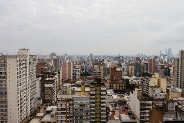 View of Rosario city at a cloudy day. Rosario view from the top. Rosario City with buildings. Skyline. Rosario, Santa Fe, Argentina.