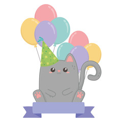 Kawaii cat and happy birthday design