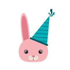 head of bunny with party hat on white background