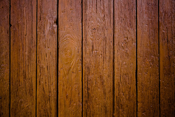 Old grungy and weathered brown wood surface wall plank texture background marked by damages outdoors with retro vintage look.