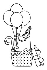 Kawaii cat and happy birthday design