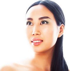 Fototapeta premium young pretty brunette asian woman emotional posing isolated on white background, happy smiling spa people