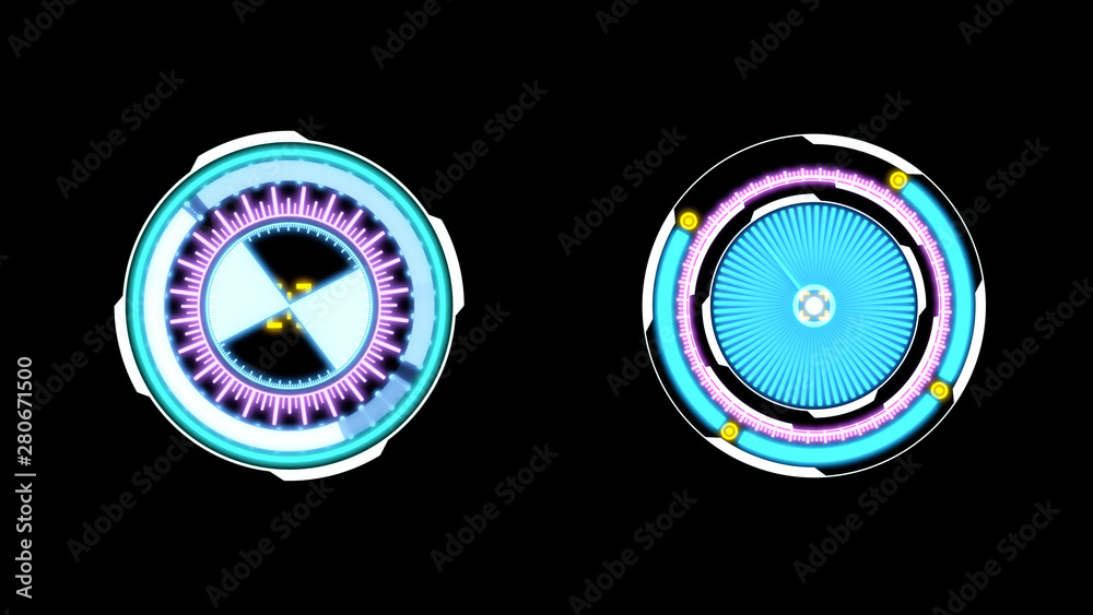 Fototapete HUD Futuristic Spin Crosshair Circles User Interface Target Point Monitor Concept. Abstract Rotate UI Gadget Element Hi Technology Illustration.