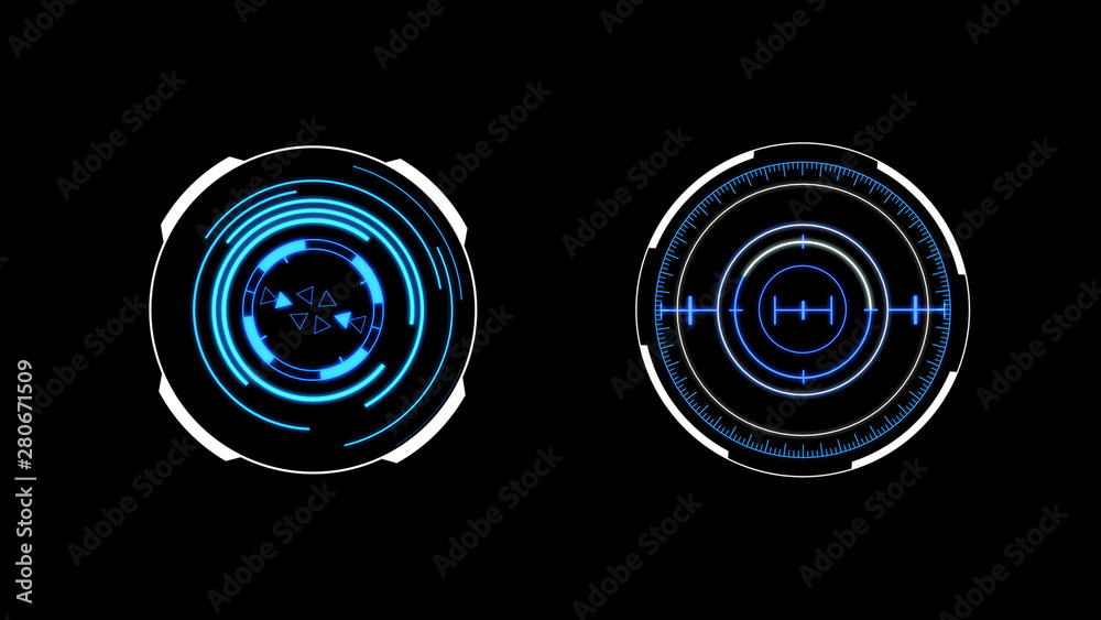 Fototapete HUD Futuristic Spin Crosshair Circles User Interface Target Point Monitor Concept. Abstract Rotate UI Gadget Element Hi Technology Illustration.