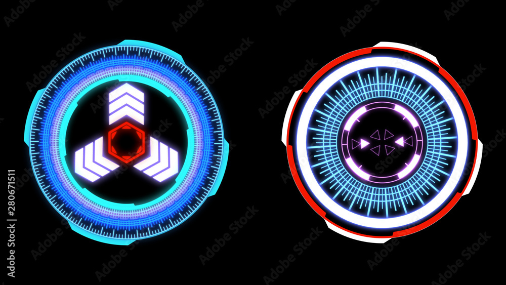 Fototapete HUD Futuristic Spin Crosshair Circles User Interface Target Point Monitor Concept. Abstract Rotate UI Gadget Element Hi Technology Illustration.