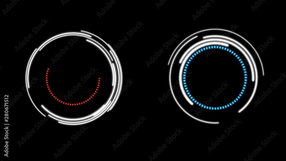 Poster HUD Futuristic Spin Crosshair Circles User Interface Target Point Monitor Concept. Abstract Rotate UI Gadget Element Hi Technology Illustration.