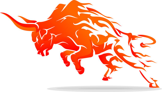 Leaping Bull Rage Fiery Abstract
