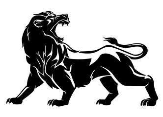 Lion Roaring, Shadowed Illustration