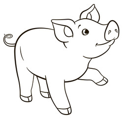 Coloring pages. Little cute pig stands and smiles.