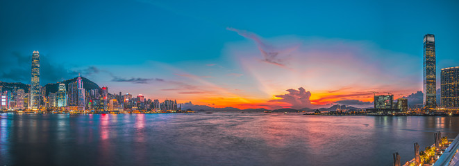 Hong Kong Victoria Harbor in beautiful sunset  - obrazy, fototapety, plakaty