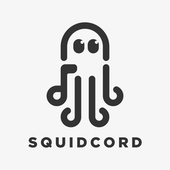 squid and symbol of music, logo vector