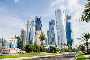 Fototapeta na wymiar Doha's Corniche in West Bay, Doha, Qatar - Skyscrapers / Buildings