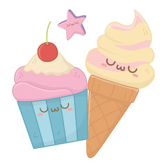 Kawaii of ice cream cartoon design
