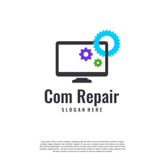 Computer Repair log designs Computer Technology Gear logo template