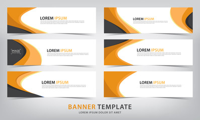 set of abstract orange banner template with wave theme, vector illustration