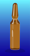 Transparent glass ampoule. hermetically sealed glass container, Vaccination, cosmetic injections. Illustration