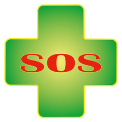 SOS. Health. Pharmacy. Medical cross, isolated, white healthcare Concept. .Illustration