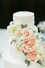Modern White Wedding Cake with Flowers