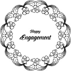 Shape floral frame unique, crowd of flower and leaf, ornate card of happy engagement. Vector