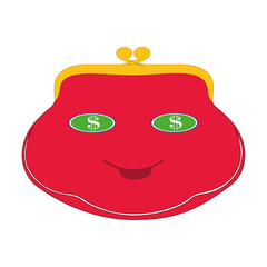 Isolated icon of a purse, a wallet with a face, eyes.  illustration