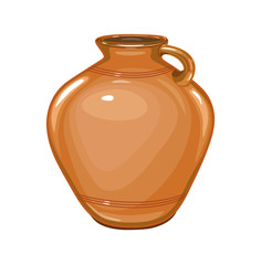 Ceramic, glossy pitcher . Dishes for liquid. Isolated, white. Illustration