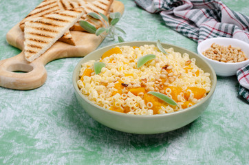 Traditional pasta with pumpkin slices
