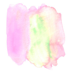 Abstract green background. Watercolor hand drawn spot. Pink sponge isolated on white background. Bright two-color element for abstract artistic background with space for text or image
