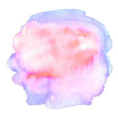 Abstract blue pink watercolor blot on a white background. Hand drawn. Color illustration with space for text and image. Use for card, text, logo, tag	