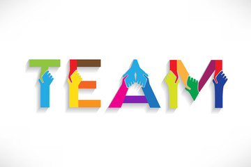 Obraz na płótnie Canvas Team handshake word colorful logo