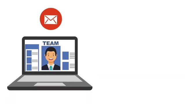 social media technology with man and laptop