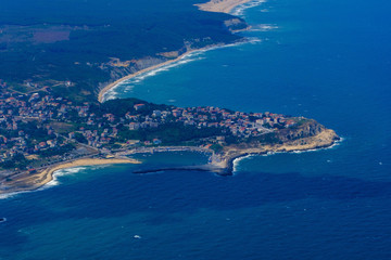 Istambul, Turkey. View of the city and the sea from the airplane porthole