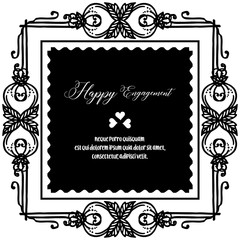Invitation happy engagement card, floral ornament, with vintage frame. Vector